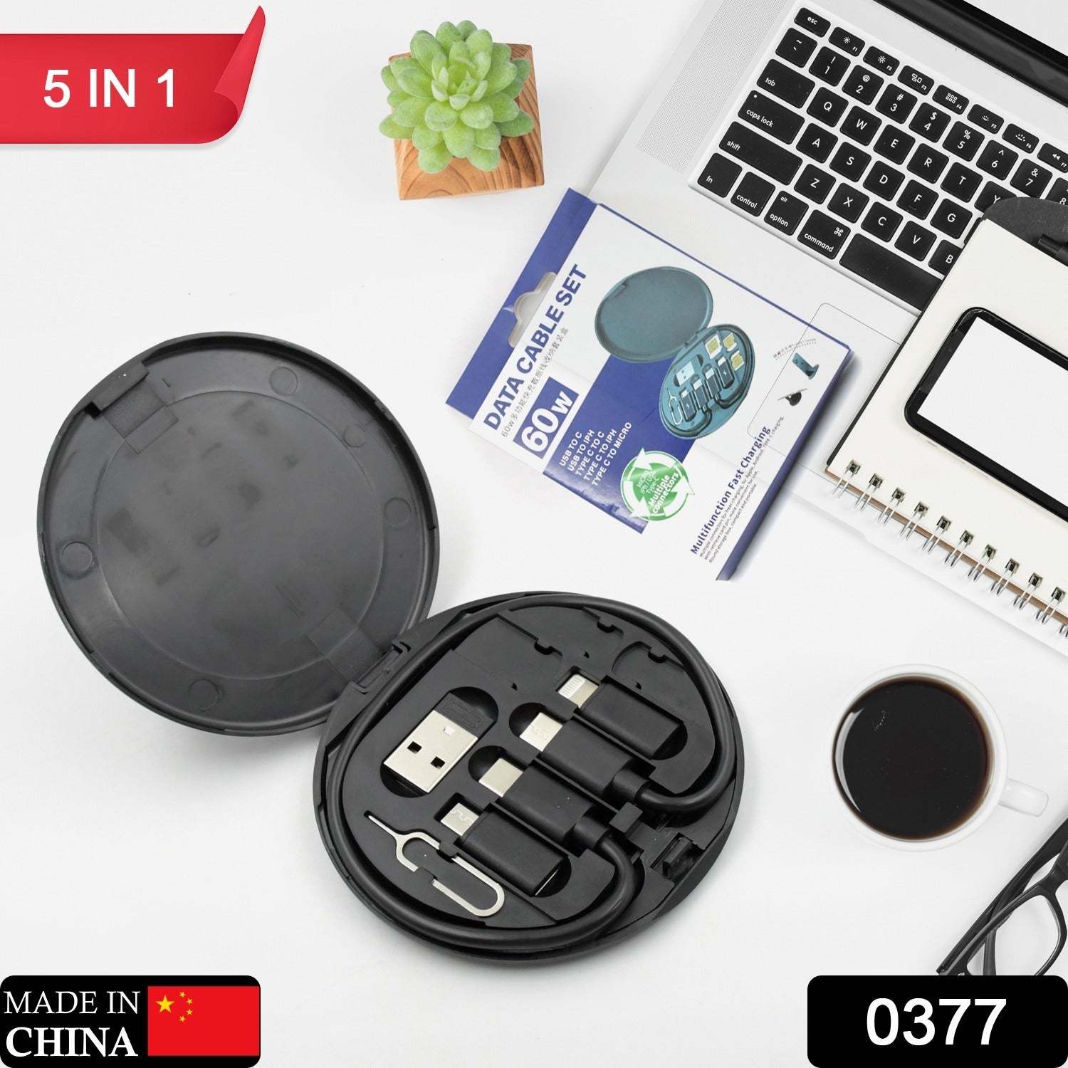 0377 Mini Multi-Functional Fast Charging Data Cable Set for Apple, Android, Type C Charging with Retrieve Card Pin,Round Storage Box,Compact and Portable, USB Data Cable Storage Box Travel Cable Set (5in1) 0377 Mini Multi-Functional Fast Charging Data Cable Set for Apple, Android, Type C Charging with Retrieve Card Pin,Round Storage Box,Compact and Portable, USB Data Cable Storage Box Travel Cable Set (5in1)